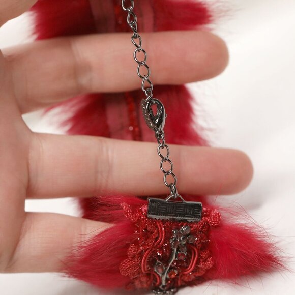 Vintage Nordstrom VCLM Feather Leather Bracelet Enamelled Flower Red - Picture 7 of 9